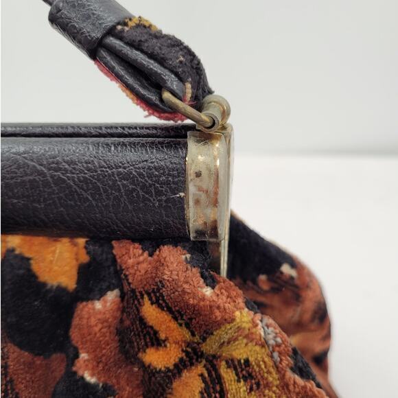 RJ Vintage 50s/60s Velvet Carpet Fabric Floral Top Handle Frame Handbag Purse - Picture 12 of 13